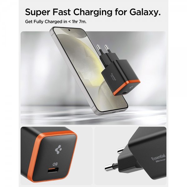 Spigen Essential -laturi, 30 W, USB-C, oranssi/musta