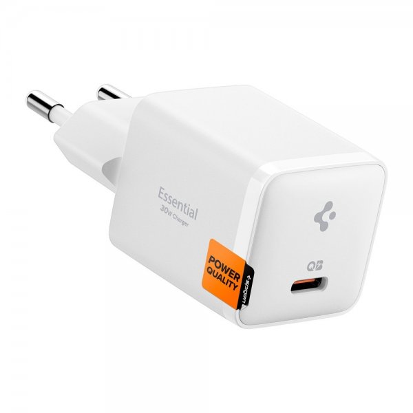 Spigen Essential -matkapuhelinlaturi 30W USB-C, valkoinen