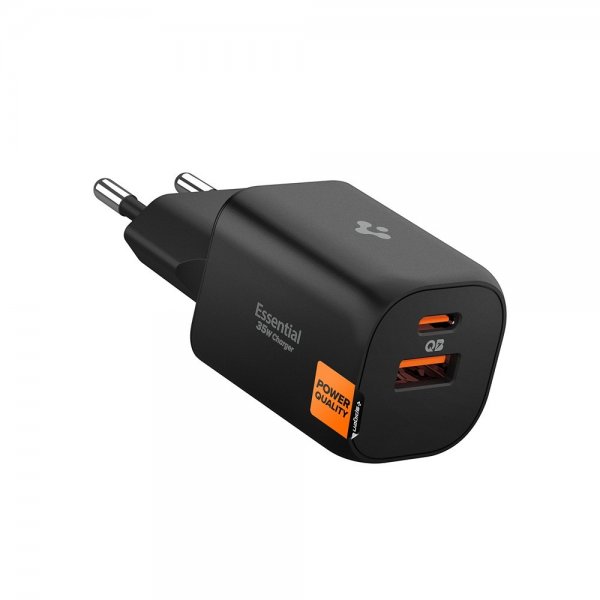 Spigen Essential -laturi 35W 1xUSB-C 1xUSB-A musta