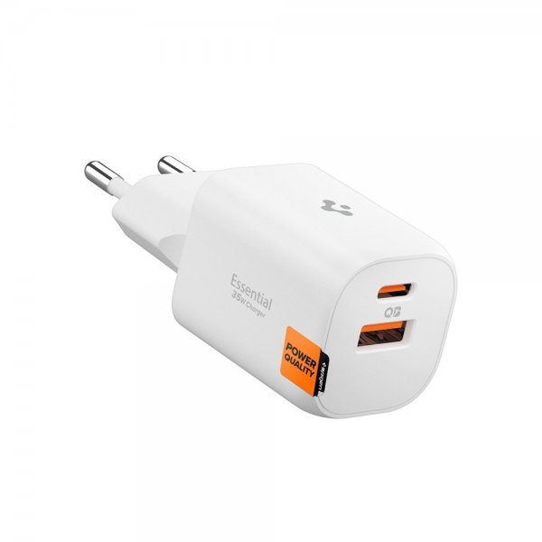 Spigen Essential -laturi, 35 W, 1xUSB-C, 1xUSB-A, valkoinen