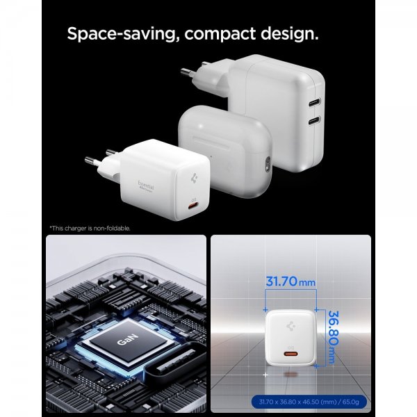 Spigen Essential -laturi 45W USB-C, valkoinen