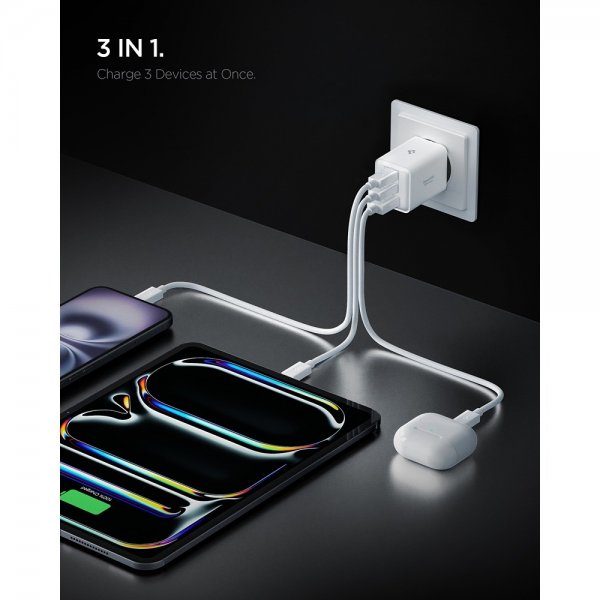 Spigen Essential-laturi 47W 2xUSB-C 1xUSB-A Valkoinen