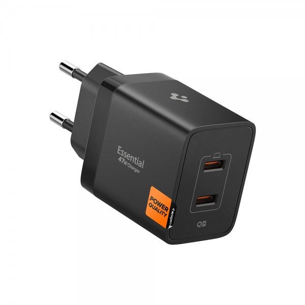 Spigen Essential -laturi 47W 2xUSB-C, musta