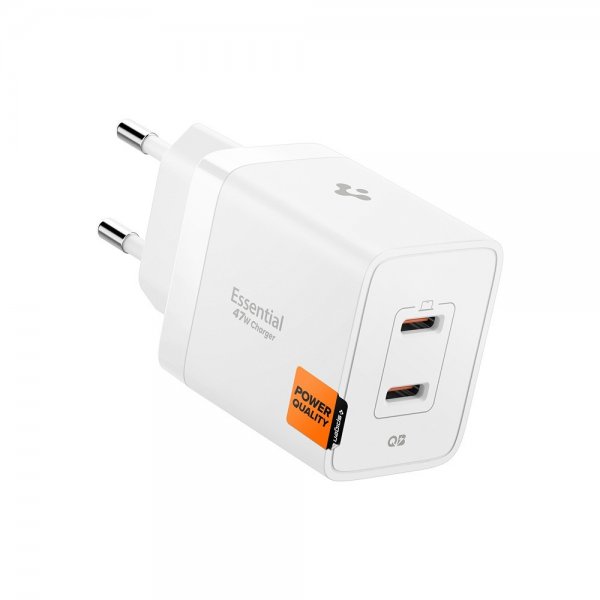 Spigen Essential -laturi 47W 2xUSB-C Valkoinen