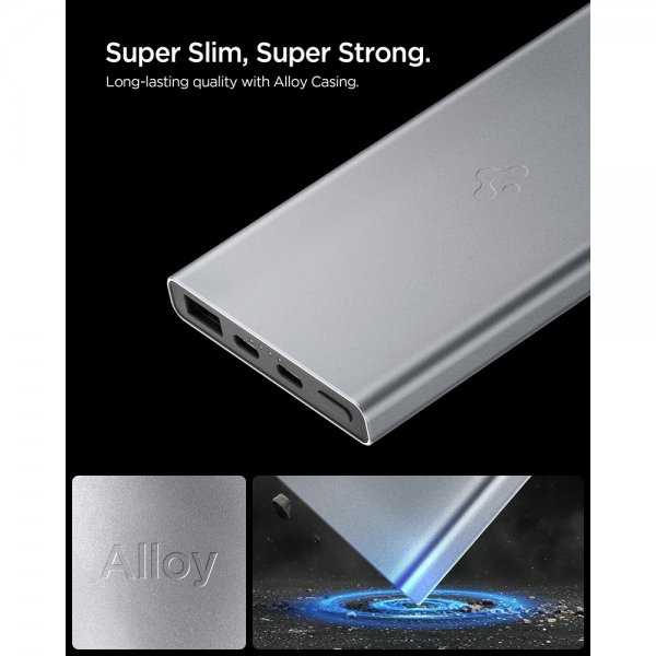 Spigen Essential Powerbank 10 000 mAh 22.5W Harmaa