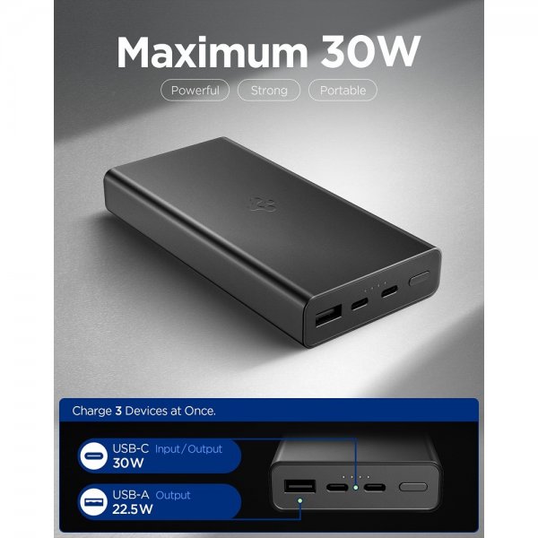 Spigen Essential Power Bank 20 000 mAh 30W Musta