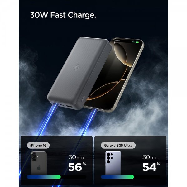 Spigen Essential Powerbank 30 000 mAh 30W Harmaa
