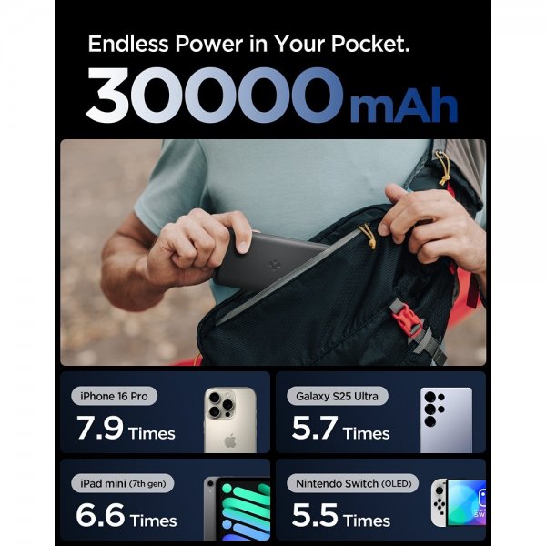 Spigen Essential Powerbank 30 000 mAh 30W Musta