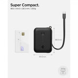 Spigen Essential Powerbank sisäänrakennetulla kaapelilla 10 000 mAh 30W Musta