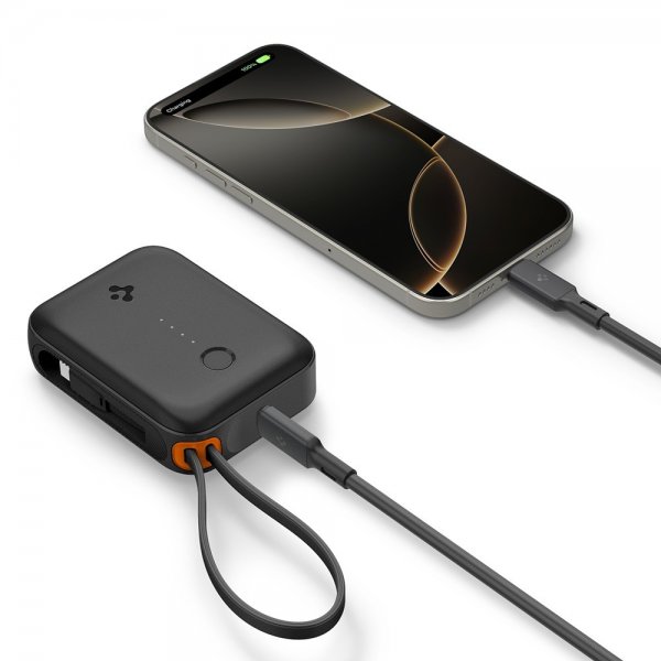 Spigen Essential Powerbank sisäänrakennetulla kaapelilla 10 000 mAh 30W Musta