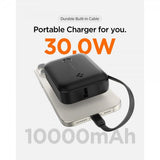 Spigen Essential Powerbank sisäänrakennetulla kaapelilla 10 000 mAh 30W Musta