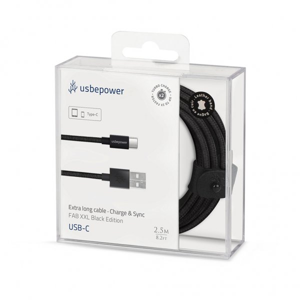 Usbepower FAB XXL 250 USB-A–USB-C-kaapeli 2,5 m