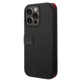 Ferrari iPhone 14 Pro -suojakuori, hiilikuitujäljitelmä, metallilogo, musta