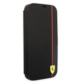 Ferrari iPhone 14 Pro -suojakuori, hiilikuitujäljitelmä, metallilogo, musta