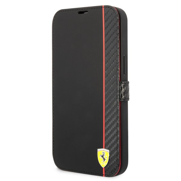 Ferrari iPhone 14 Pro Max -suojakuori Carbon Effect Metal Logo, musta