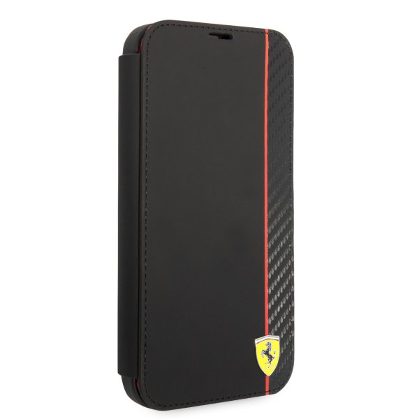 Ferrari iPhone 14 Pro Max -suojakuori Carbon Effect Metal Logo, musta