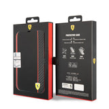Ferrari iPhone 14 Pro Max -suojakuori Carbon Effect Metal Logo, musta
