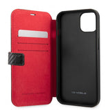 Ferrari iPhone 13 Carbon Effect Metal Logo Vertical Stripe Kotelo Musta