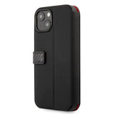 Ferrari iPhone 13 Mini Suojakuori Carbon Effect Metal Logo Vertical Stripe Musta