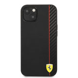 Ferrari iPhone 13 Kuori Carbon Effect Metal Logo Vertical Stripe Musta
