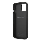 Ferrari iPhone 13 Kuori Carbon Effect Metal Logo Vertical Stripe Musta