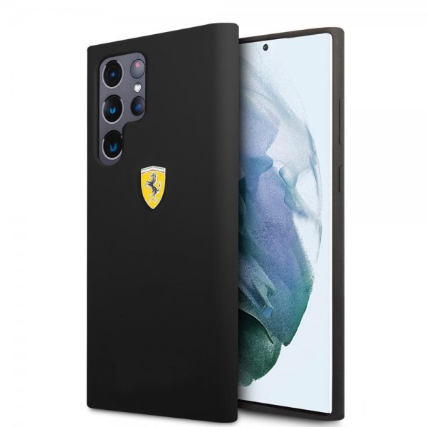 Ferrari Samsung Galaxy S22 Ultra Suojakuori Metallilogolla Musta