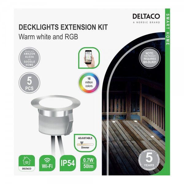 Deltaco Smart Home Jatkosarja SH-DLK01 Parvekkeen valaistukseen 5-pakkaus