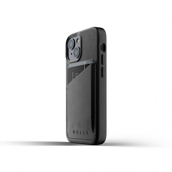 Mujjo iPhone 13 Mini -suojakuori, täysnahkainen lompakkokotelo, musta