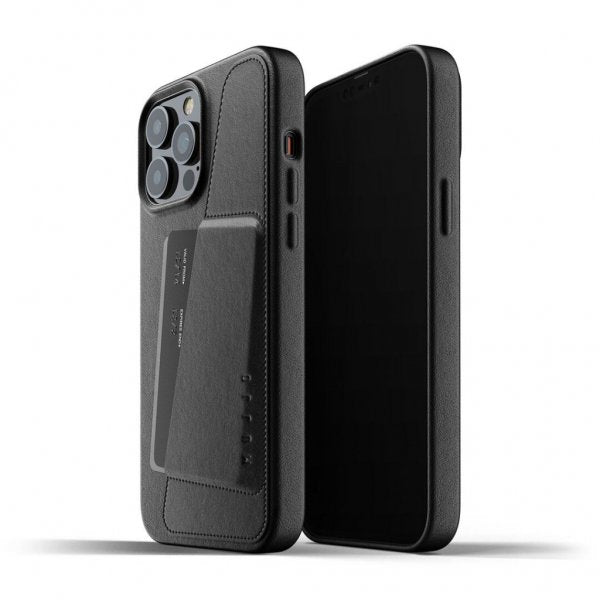 Mujjo iPhone 13 Pro Max Kotelo Full Leather Wallet Case Musta