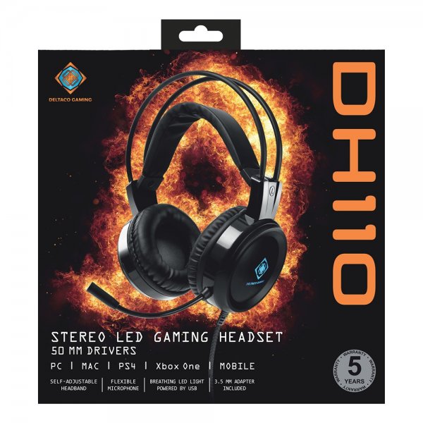 Deltaco Gaming DH110 Gaming Headset LED Musta