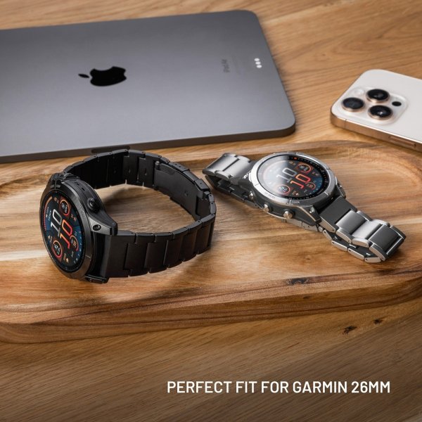 Kiinteä Garmin QuickFit 26mm ranneke titaaniranneke harmaa