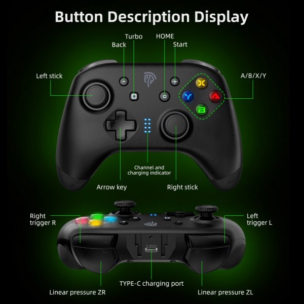 EasySMX Bayard 9124 Switch/Android/PC Ohjelmoitava Langaton Peliohjain Musta