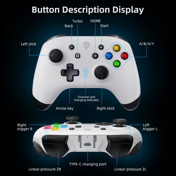 EasySMX Bayard 9124 Switch/Android/PC Ohjelmoitava langaton peliohjain, valkoinen