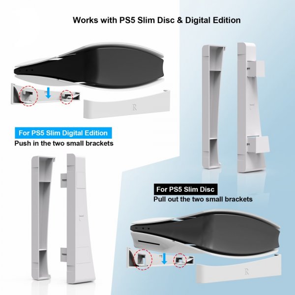 JYS PlayStation 5 Slim (Digital/Disc Edition) Teline Valkoinen