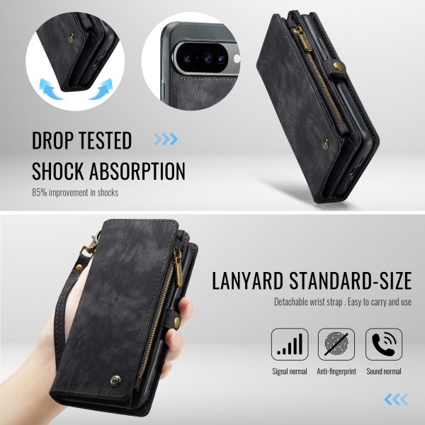 CaseMe Google Pixel 10/Pixel 10 Pro -kotelo 008 Series irrotettava kuori, musta