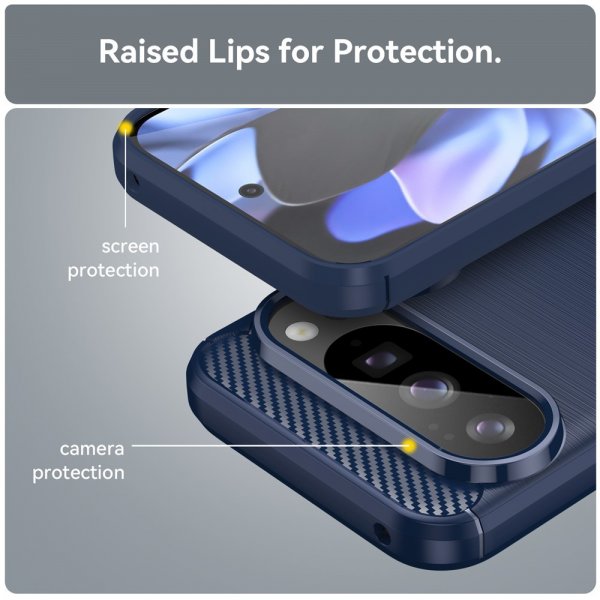 Google Pixel 10/Pixel 10 Pro Kuori Harjattu Hiilikuitukuvio Sininen