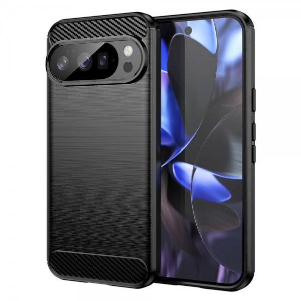 Google Pixel 10/Pixel 10 Pro Kuori Harjattu Hiilikuitutekstuuri Musta