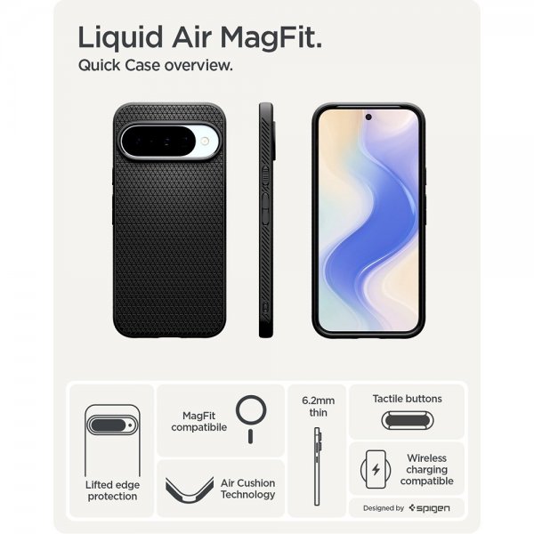 Spigen Google Pixel 10/Pixel 10 Pro Suojakuori Liquid Air MagFit Matte Black