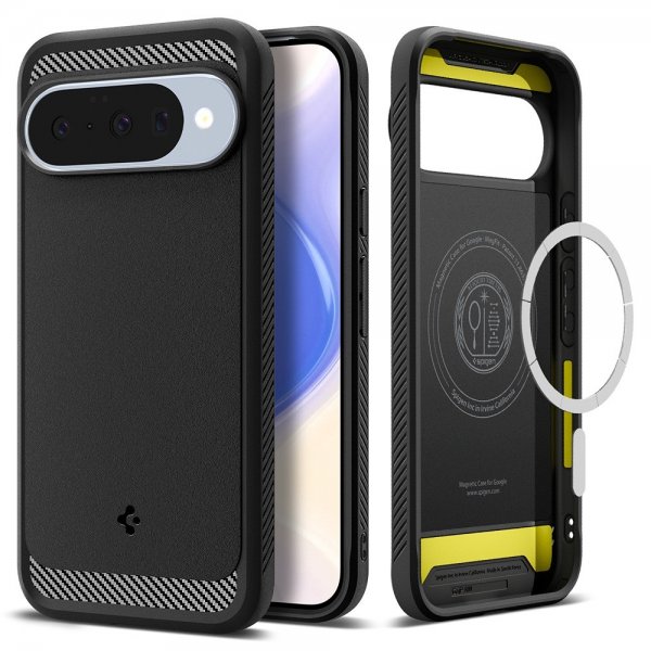 Spigen Google Pixel 10/Pixel 10 Pro -kuori, Rugged Armor MagFit, mattamusta