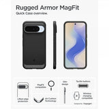 Spigen Google Pixel 10/Pixel 10 Pro -kuori, Rugged Armor MagFit, mattamusta