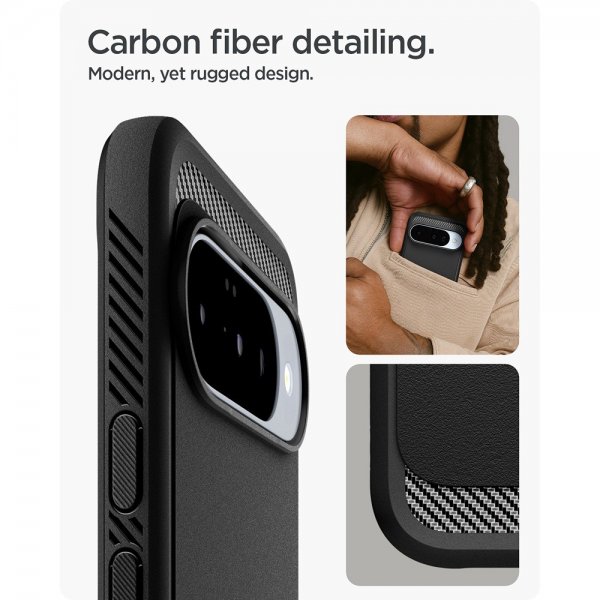 Spigen Google Pixel 10/Pixel 10 Pro -kuori, Rugged Armor MagFit, mattamusta