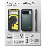 Spigen Google Pixel 10/Pixel 10 Pro Suojakuori Tough Armor MagFit Abyss Green