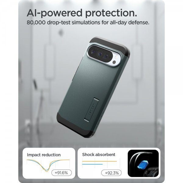 Spigen Google Pixel 10 Pro XL -kuori Tough Armor MagFit Abyss Green
