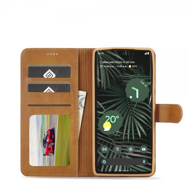 Lc.Imeeke Google Pixel 6 Pro Korttipaikallinen Suojakotelo, Vaaleanruskea