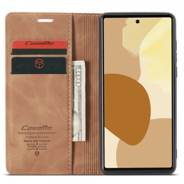 CaseMe Google Pixel 6 Pro -retro flip-suojakotelo, ruskea