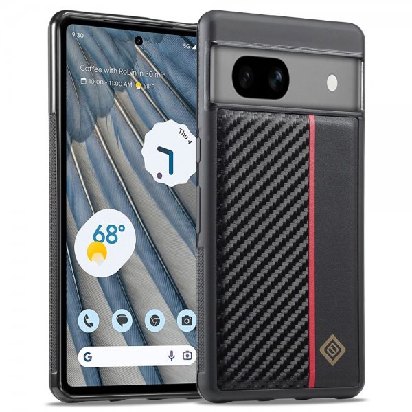 Lc.Imeeke Google Pixel 7 -kuori, hiilikuitukuvio, punainen raita, musta