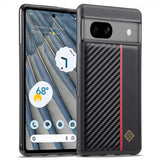 Lc.Imeeke Google Pixel 7 -kuori, hiilikuitukuvio, punainen raita, musta