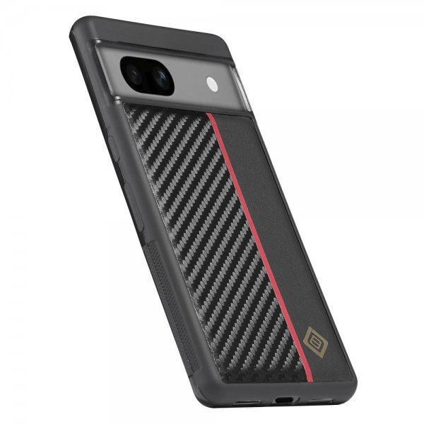Lc.Imeeke Google Pixel 7 -kuori, hiilikuitukuvio, punainen raita, musta