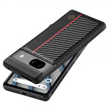 Lc.Imeeke Google Pixel 7 -kuori, hiilikuitukuvio, punainen raita, musta