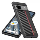 Lc.Imeeke Google Pixel 7 -kuori, hiilikuitukuvio, punainen raita, musta